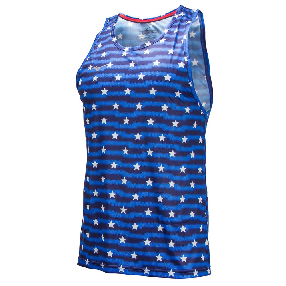Camiseta de tirantes Mizuno America Star Para Hombre Azules/Blancos 3281574-LK